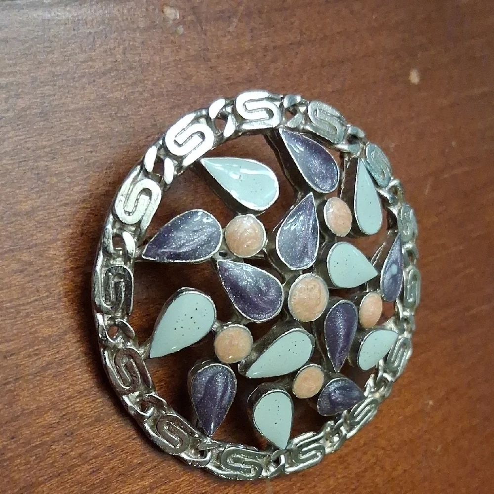 Elegant Silver and Purple Floral Brooch